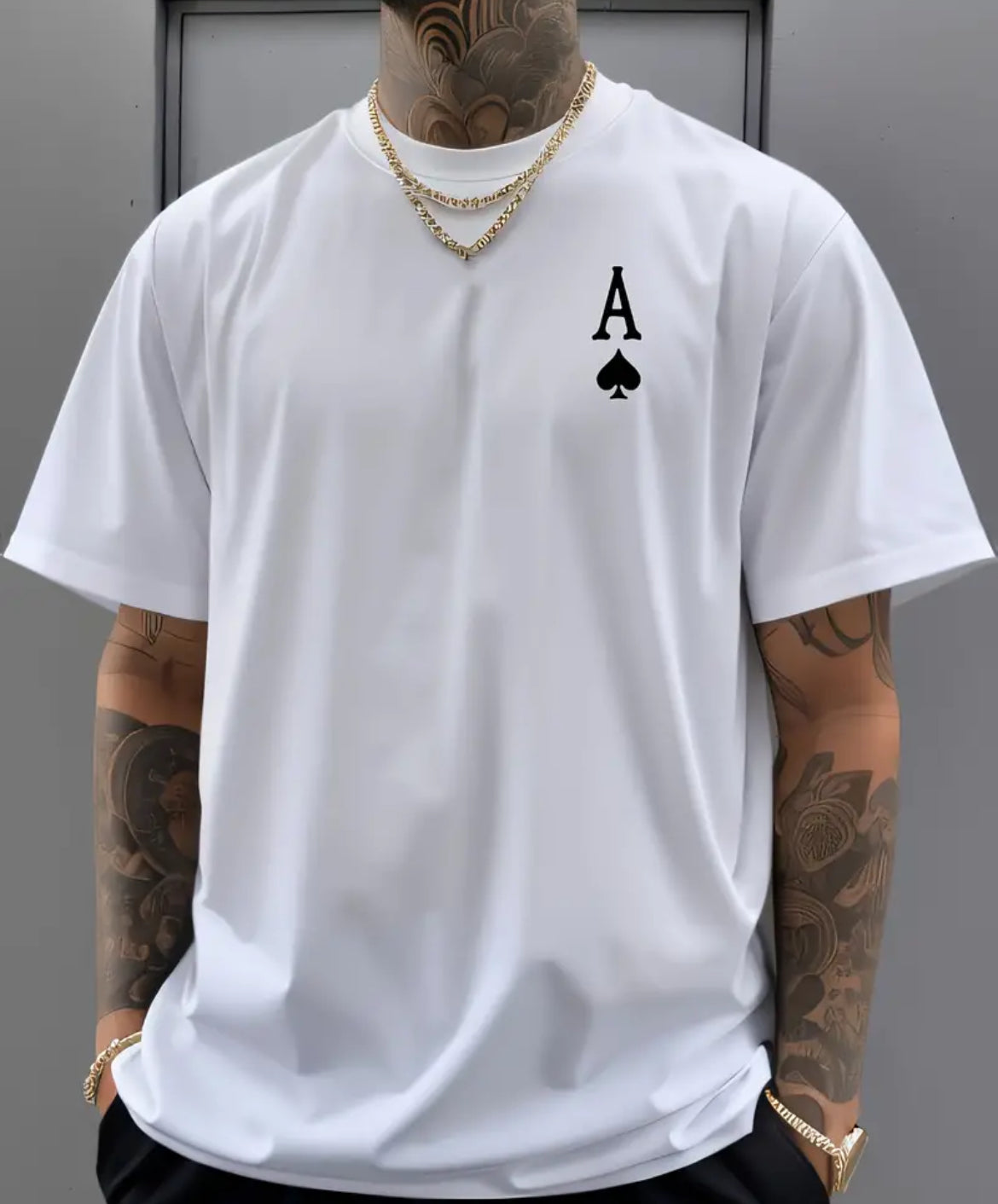 Men's Ace of Spades Poker Print Casual T-Shirt
