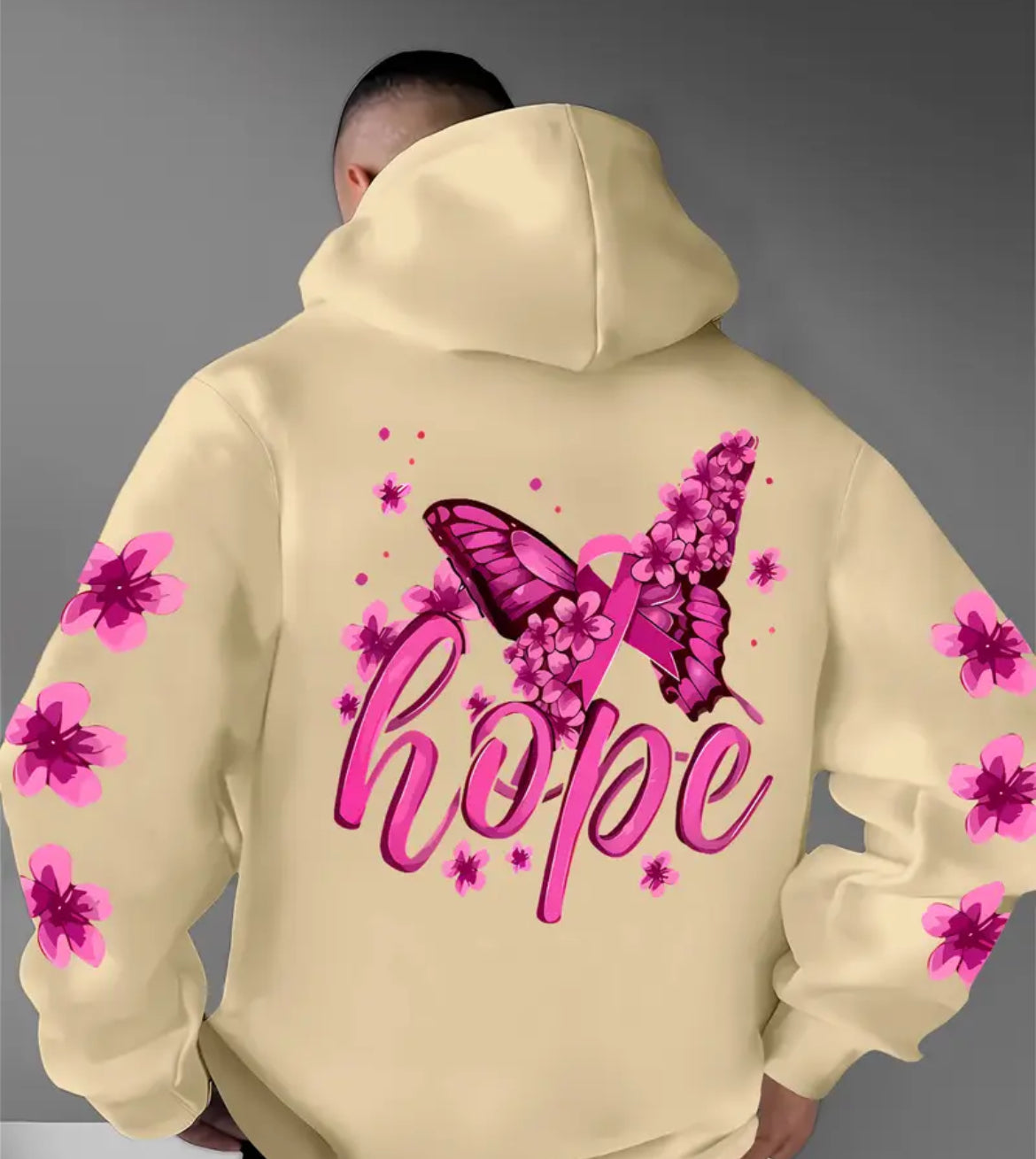 Hooded Sweatshirt, Floral & Butterfly Print (UNISEX)