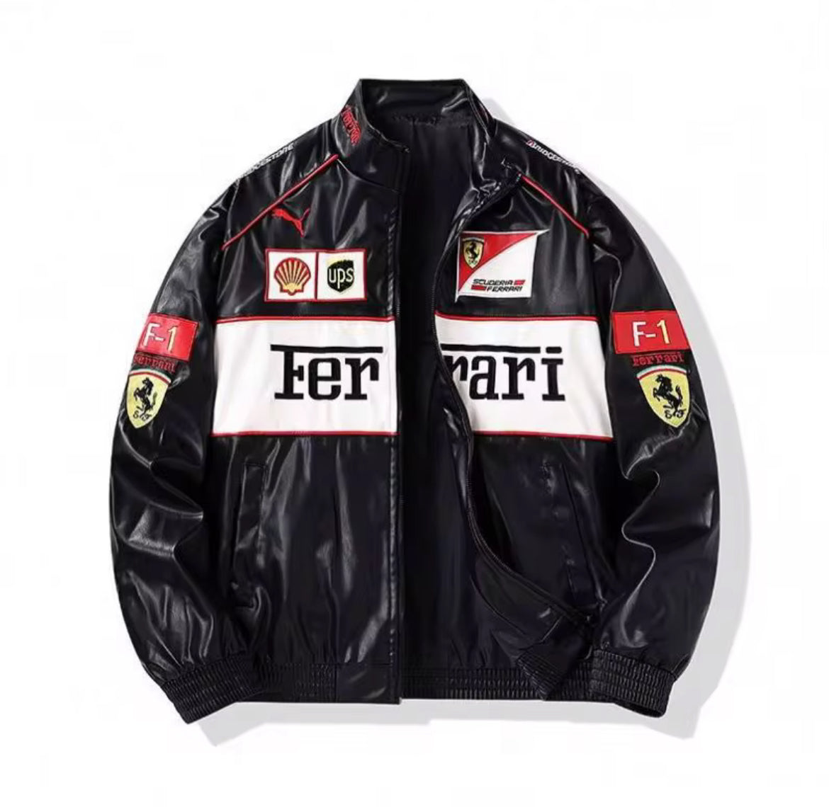 F1 Men's Women's Winter Racing Jacket Thin Leather Zipper