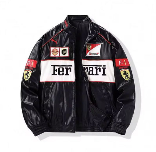 F1 Men's Women's Winter Racing Jacket Thin Leather Zipper