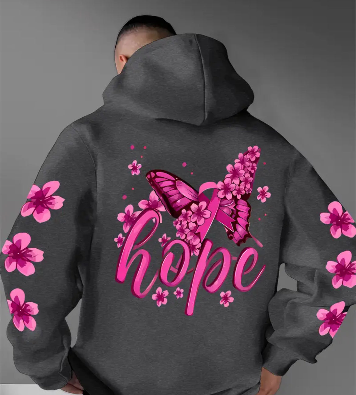Hooded Sweatshirt, Floral & Butterfly Print (UNISEX)