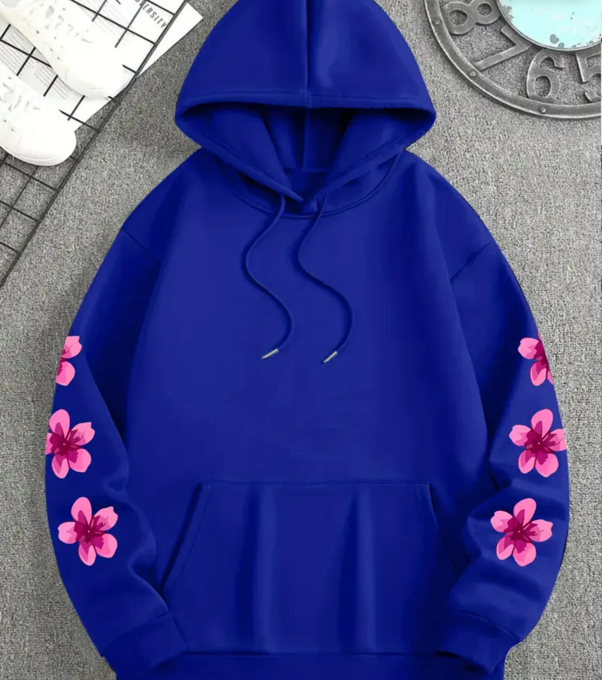 Hooded Sweatshirt, Floral & Butterfly Print (UNISEX)