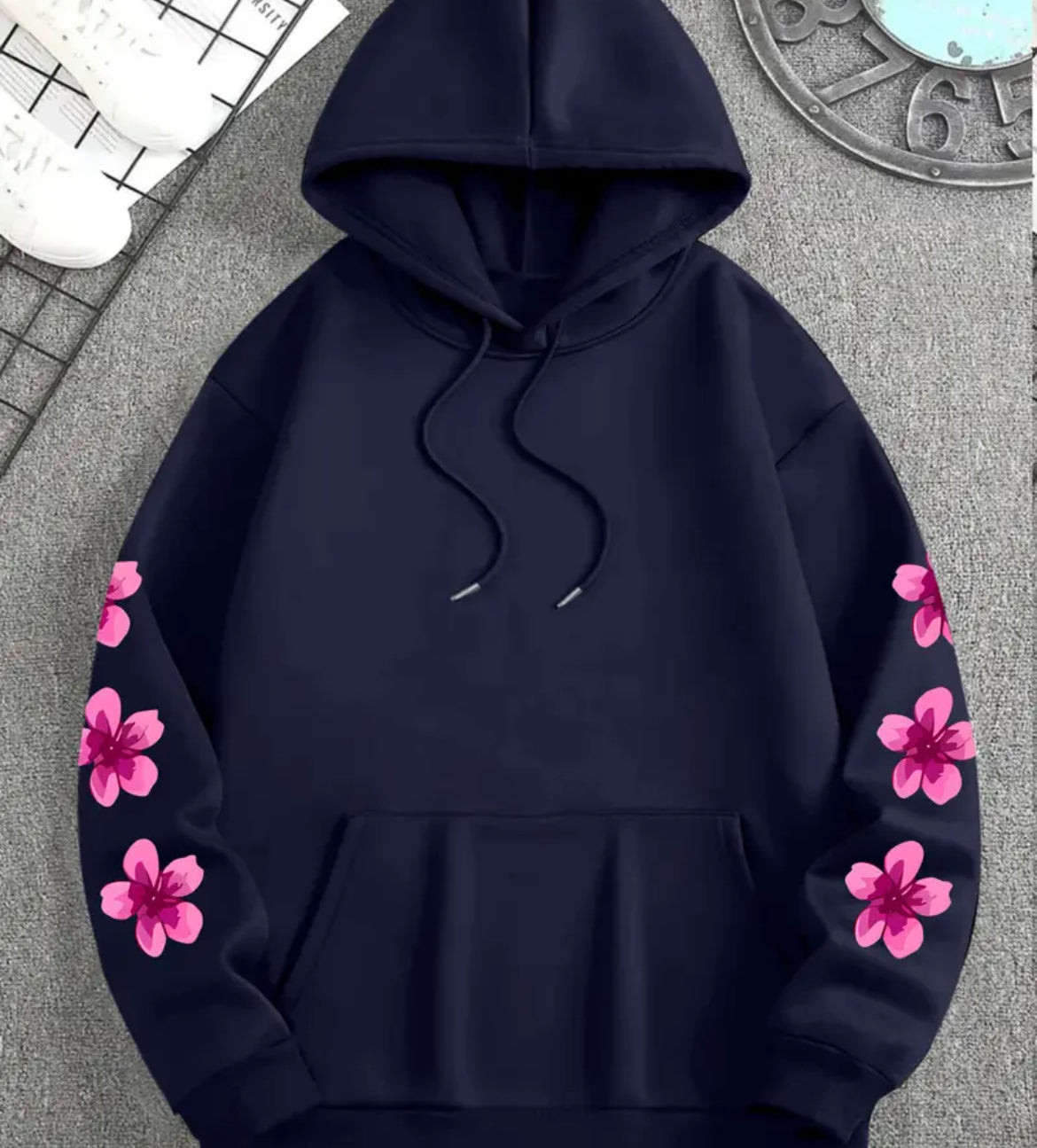 Hooded Sweatshirt, Floral & Butterfly Print (UNISEX)