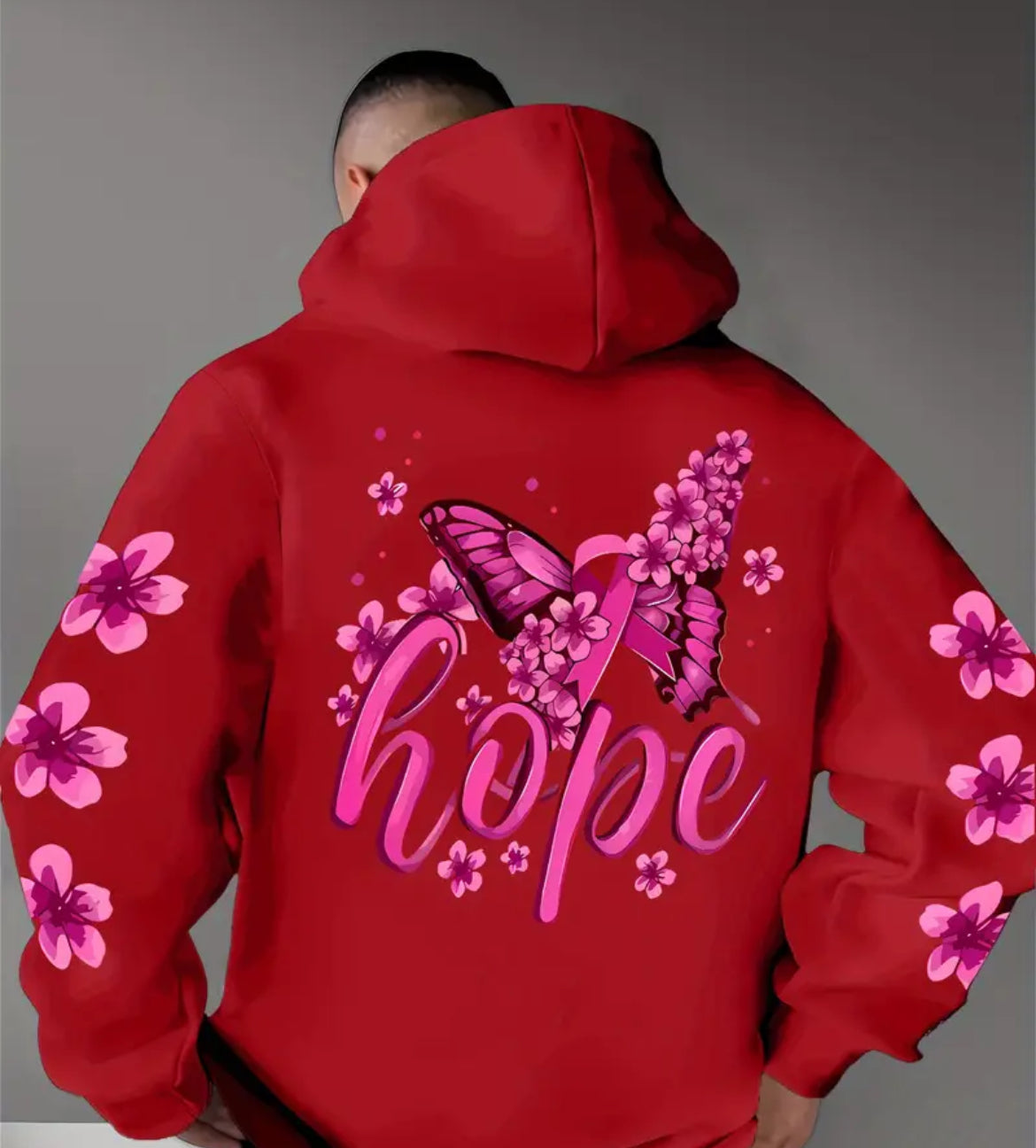 Hooded Sweatshirt, Floral & Butterfly Print (UNISEX)