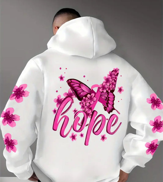 Hooded Sweatshirt, Floral & Butterfly Print (UNISEX)