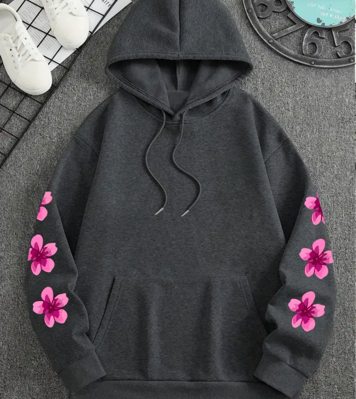 Hooded Sweatshirt, Floral & Butterfly Print (UNISEX)
