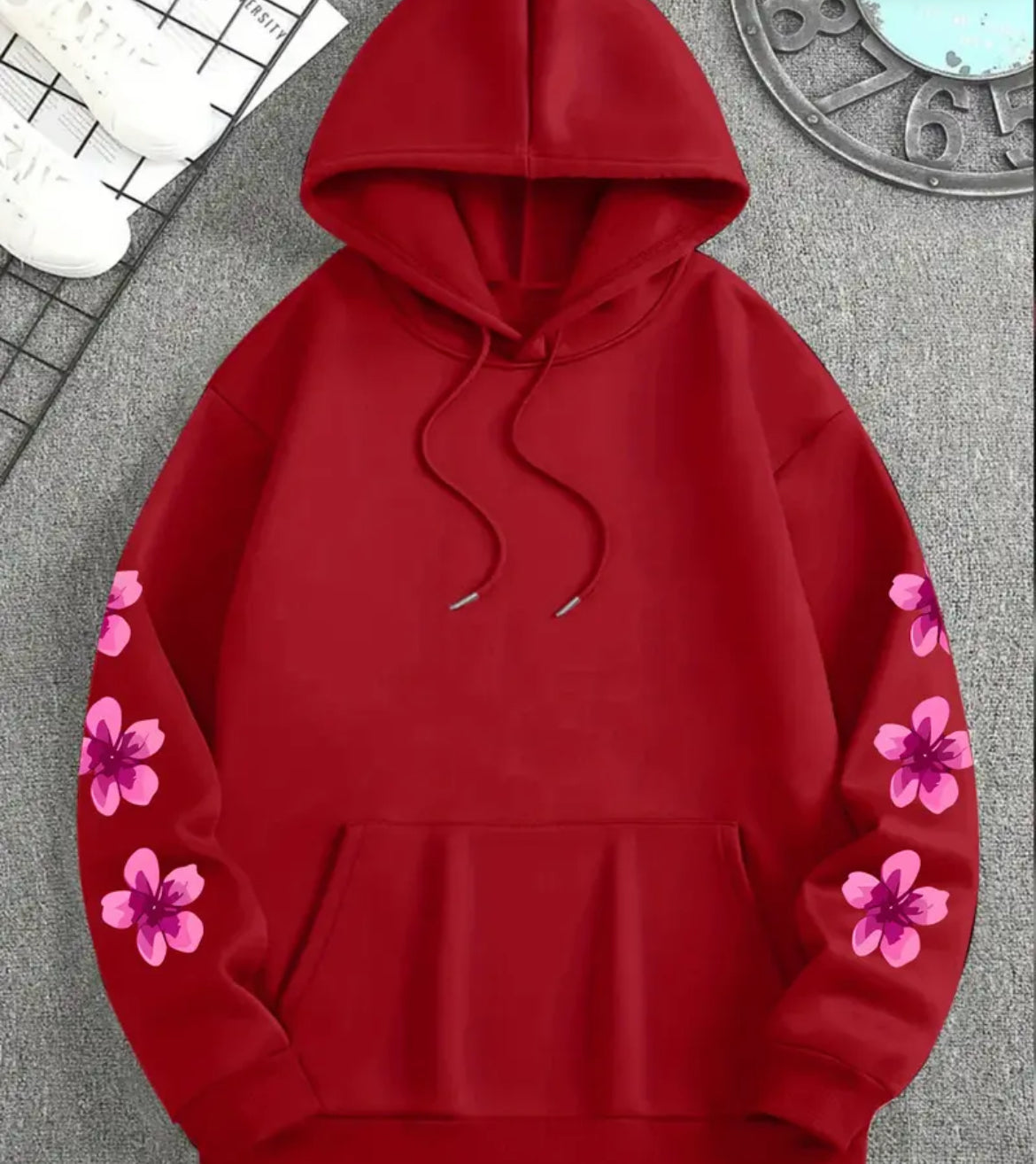 Hooded Sweatshirt, Floral & Butterfly Print (UNISEX)