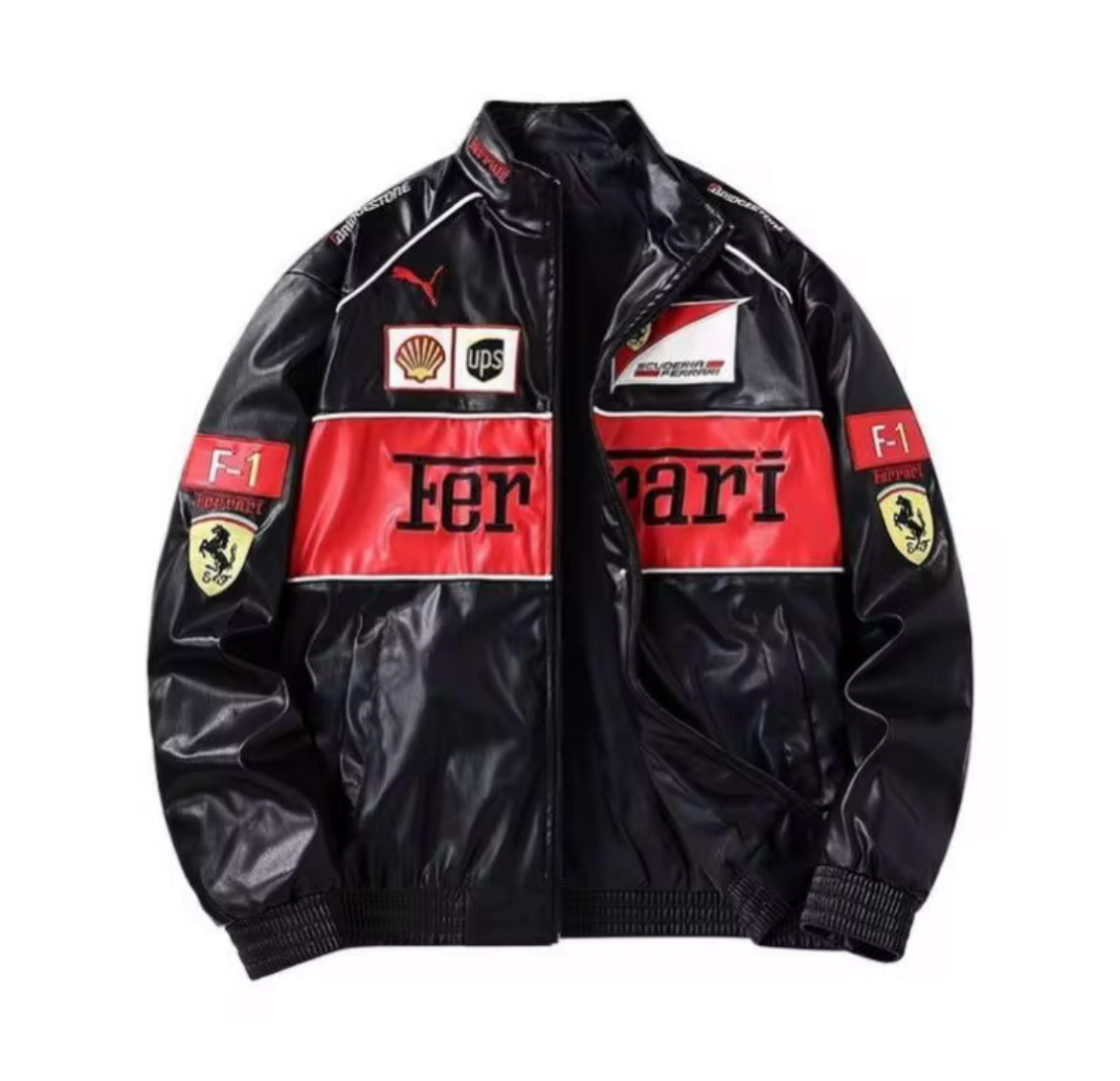 F1 Men's Women's Winter Racing Jacket Thin Leather Zipper