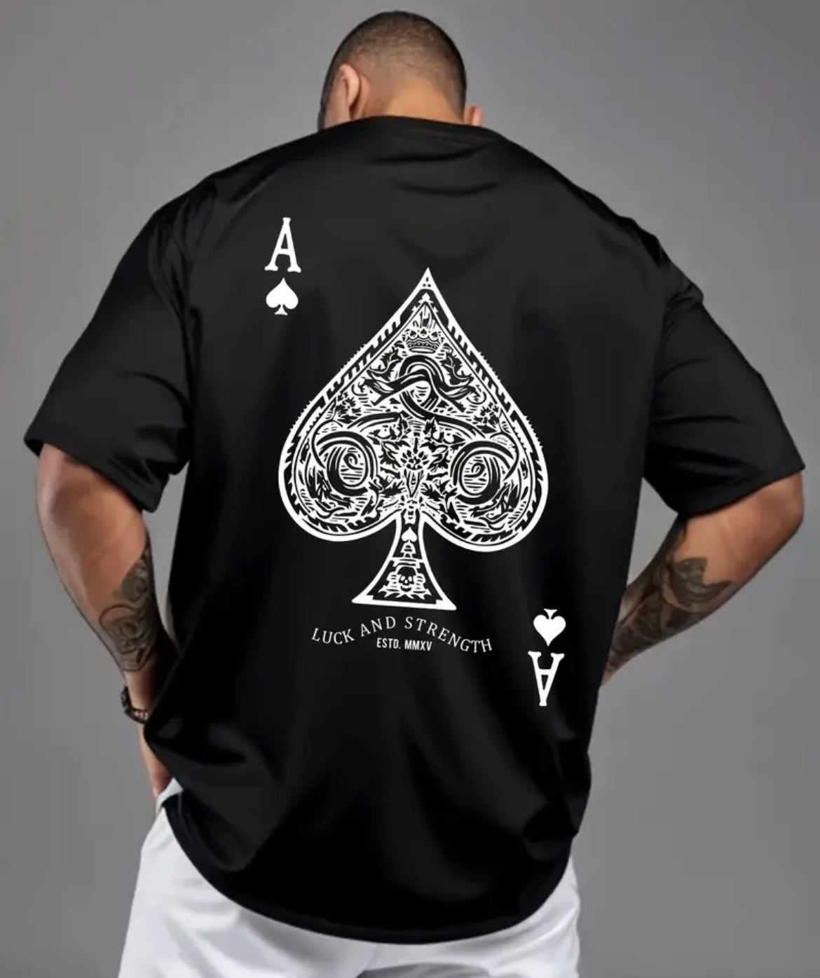 Men's Ace of Spades Poker Print Casual T-Shirt