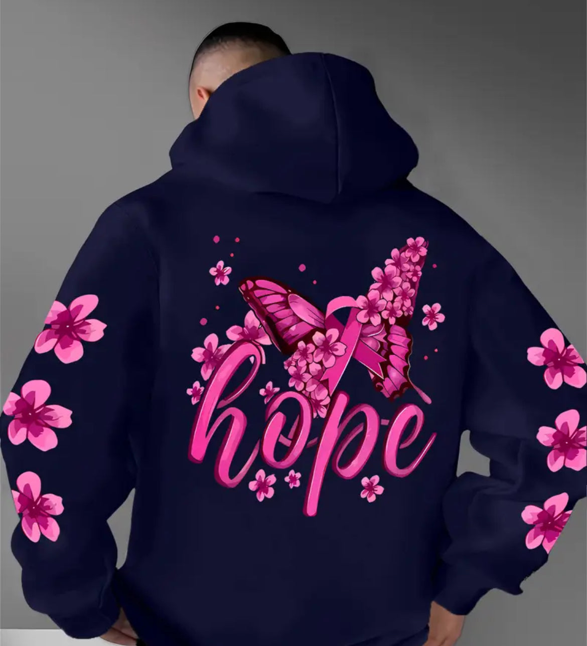 Hooded Sweatshirt, Floral & Butterfly Print (UNISEX)