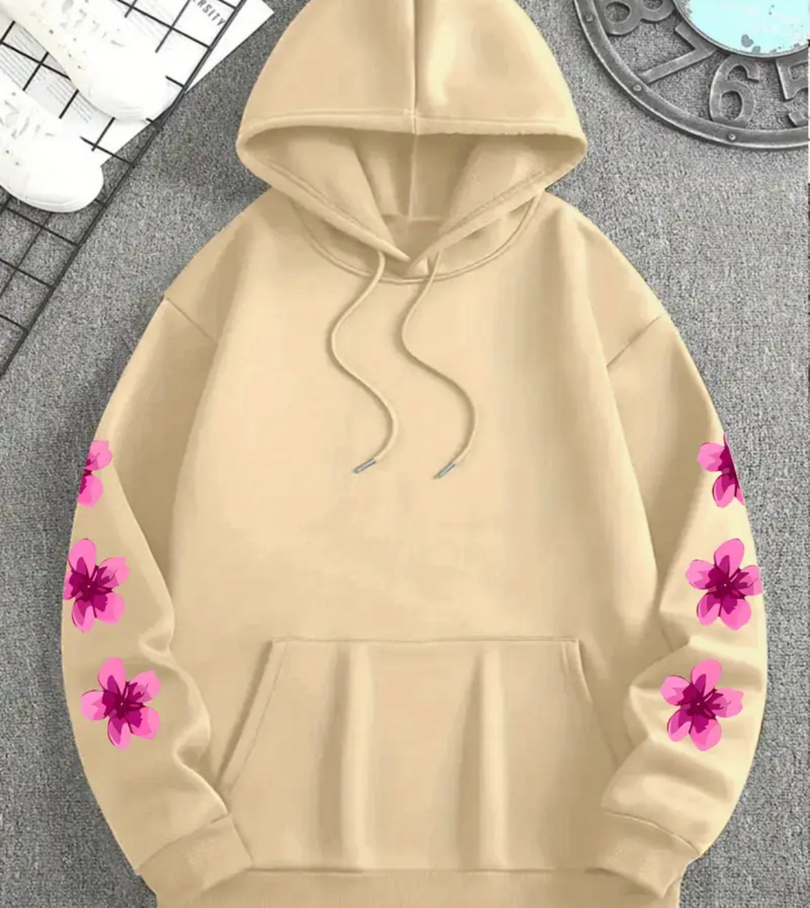 Hooded Sweatshirt, Floral & Butterfly Print (UNISEX)