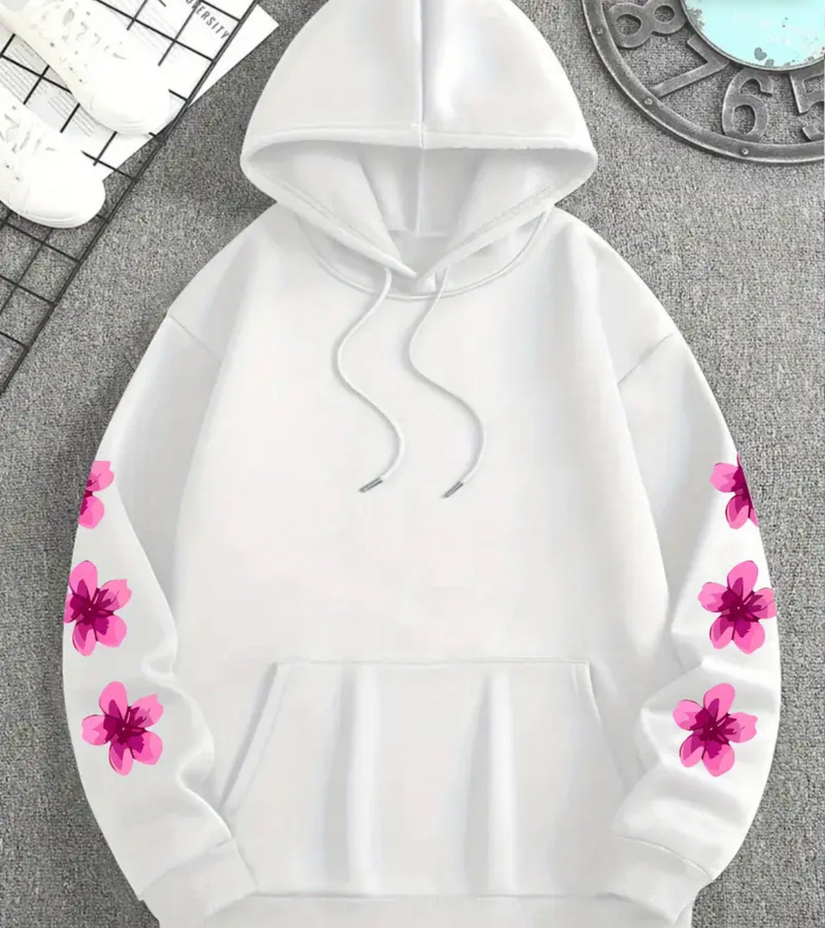 Hooded Sweatshirt, Floral & Butterfly Print (UNISEX)